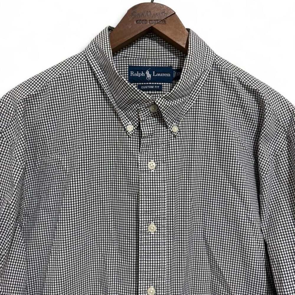Ralph Lauren Custom Fit Gingham Shirt 17.5 XL Black White Button Down